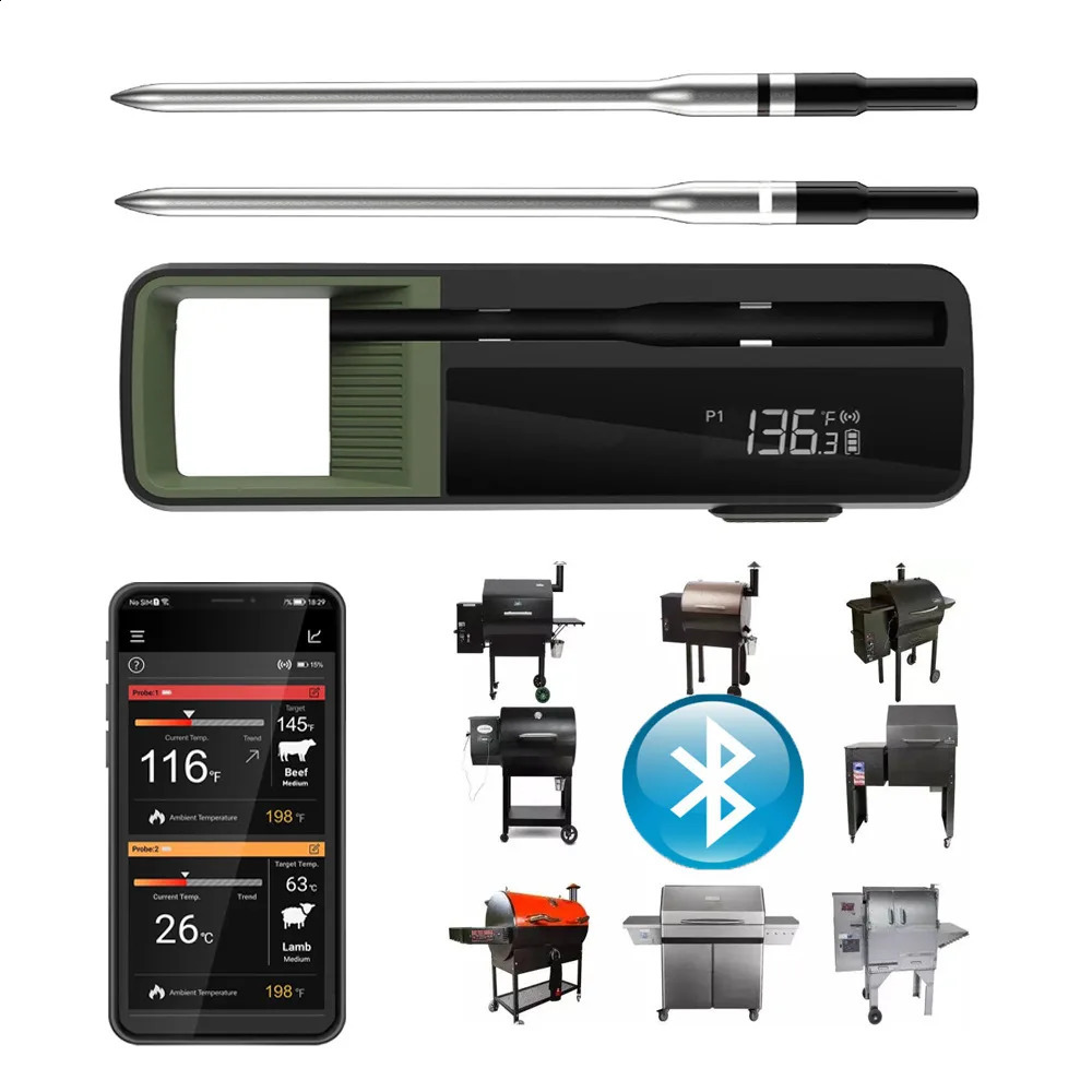 Wireless meat thermometer food remote control single/dual probe intelligent digital Bluetooth barbecue thermometer for kitchen cooking oven and barbec