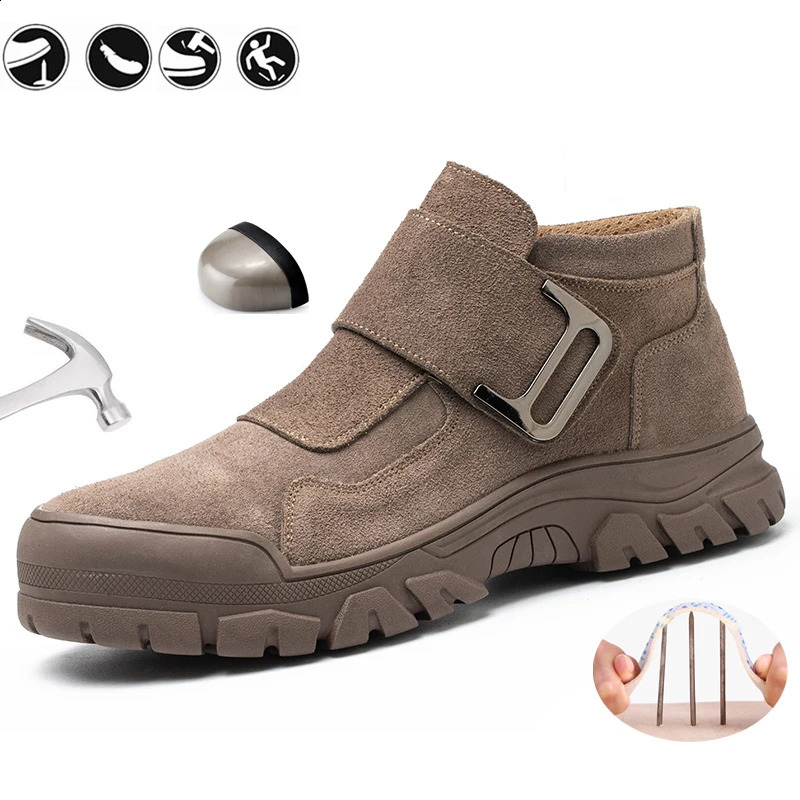 Anti-smash Safety Boots Men Steel Toe Cap Stab-resistant Work Shoes cow suede material Fireproof splash Breathable Male Sneakers 241021