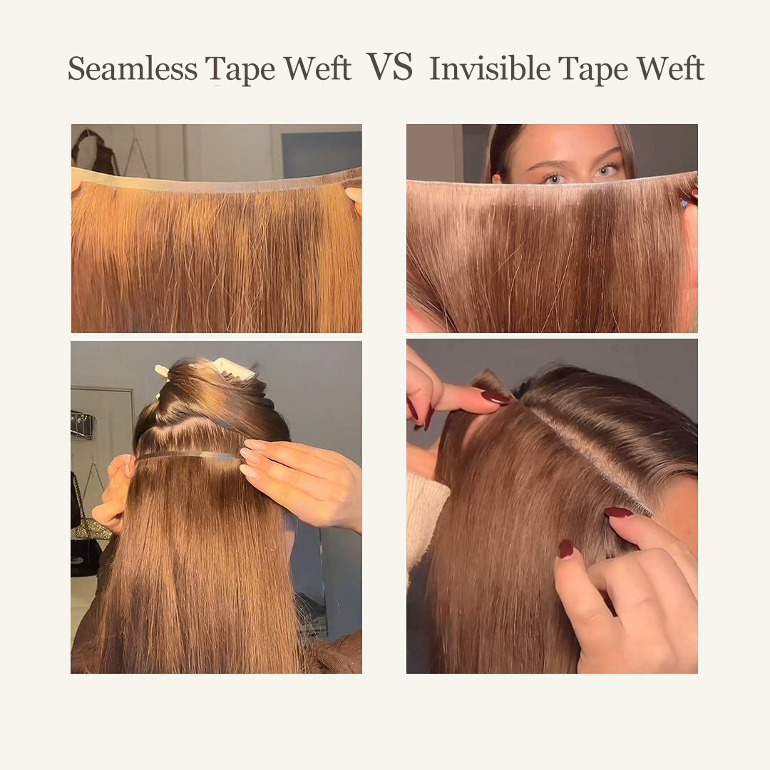 Injected In Invisible Long Tape PU Weft Human Bundles Natural Hair Extensions 12-22 Inch Thick Ends