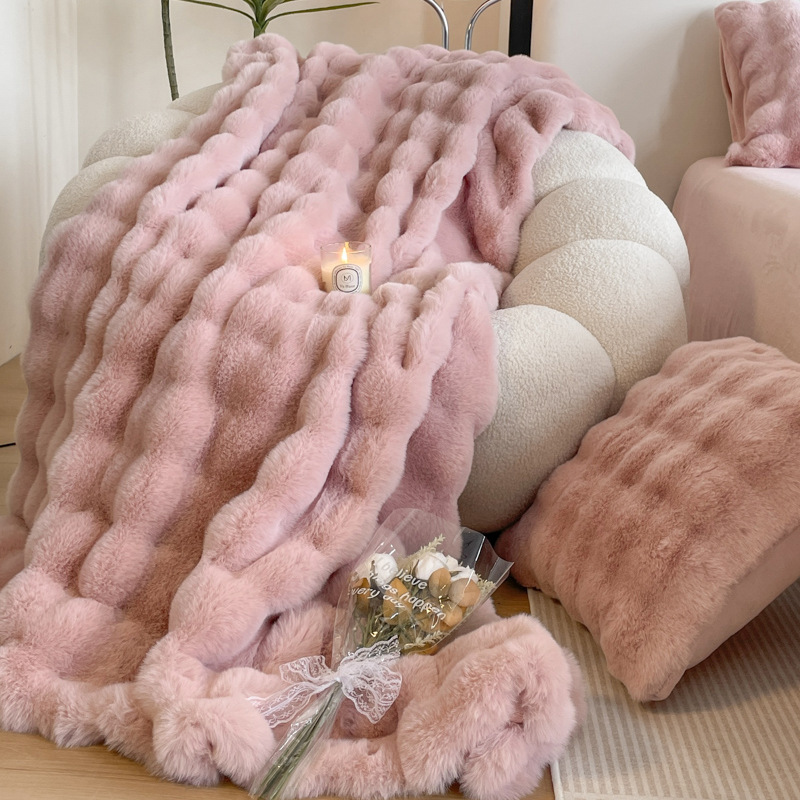 High-grade Faux Rabbit Fur Blanket Autumn Winter Soft Thick Warm Sofa Blanket Bedroom Bedding Nap Blanket Home Decor 240806