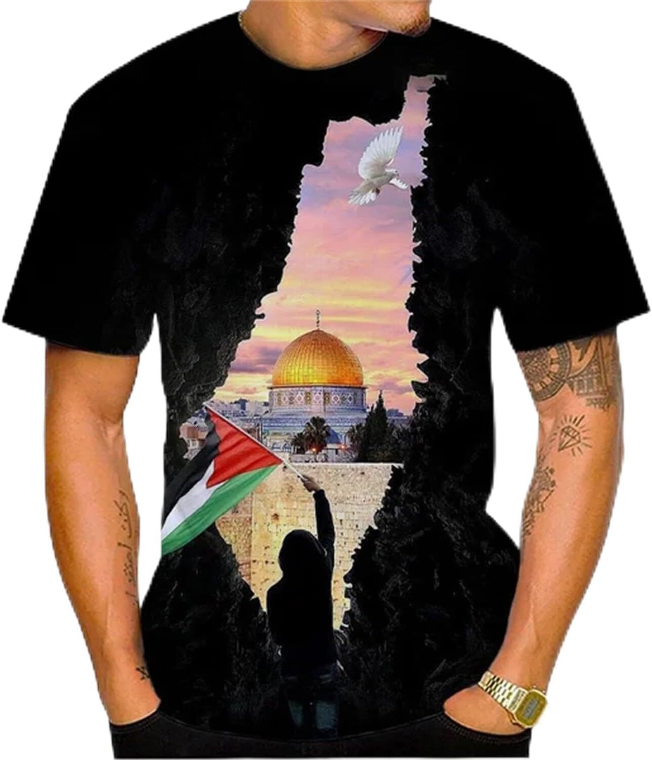 Mens T shirt Arab World Palestine Flag 3D T-Shirts Men Women Fashion Hip-hop Unisex Casual Short Sleeve tee Casual tops summer clothes
