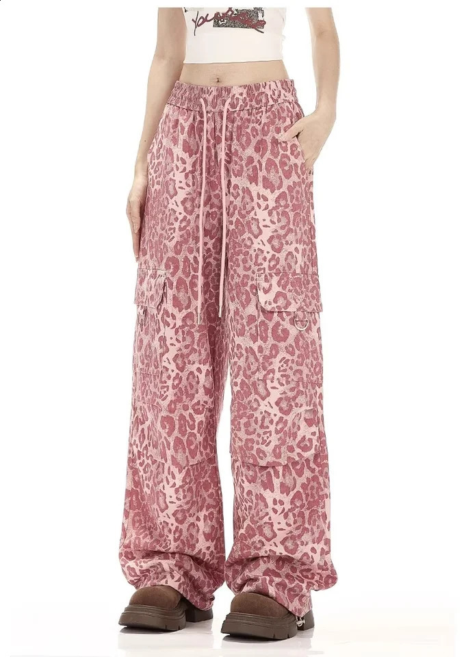 Y2K jeans retro leopard print womens oversized denim strtwear wide leg umbrella pants Harajuku casual exercise cargo tray Z260313
