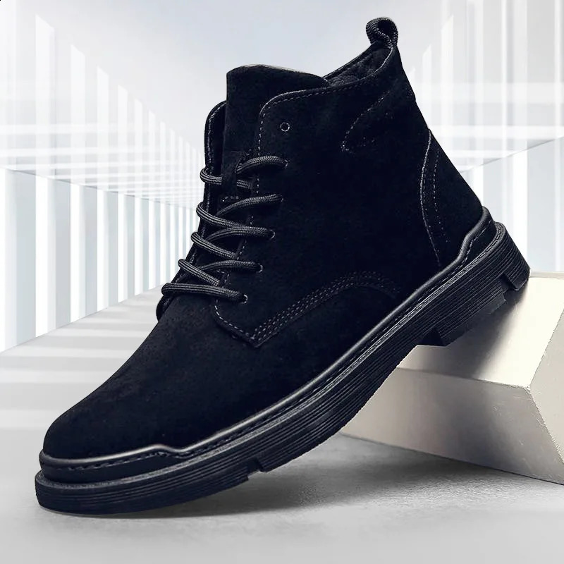 Autumn Men Street Trend Motorcycle Winter Flat Lace-up Suede Ankle Boots Thickened Botas Hombre Piel 241021