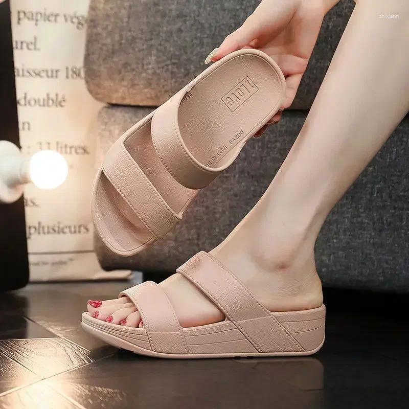 Sandals Indoor Slippers Women's Thick-soled High-heeled Home Bathroom New Bath Non-slip 2024 Heightening Double With Cool