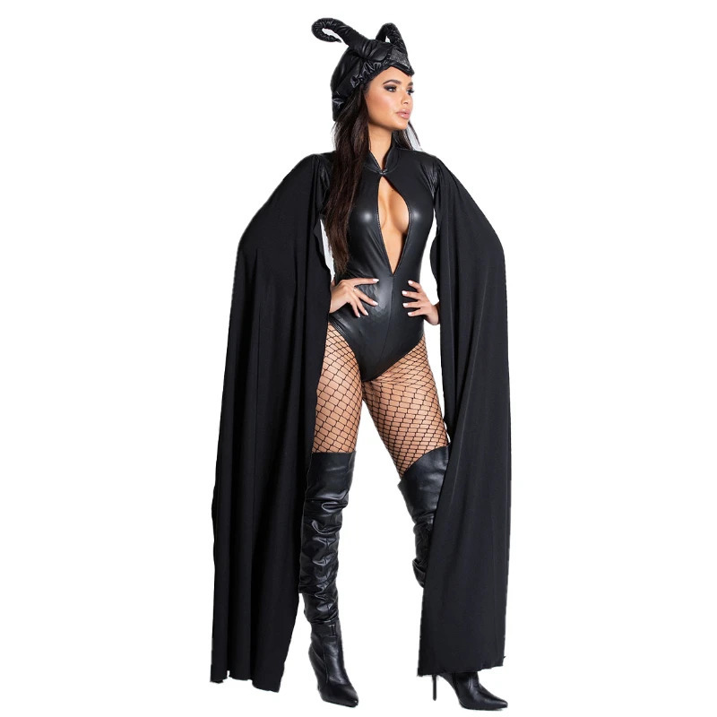 Maleficent Sleeping Beauty Carnival cosplay costume for adult women Halloween evil black dress corner hat set helmet 241022