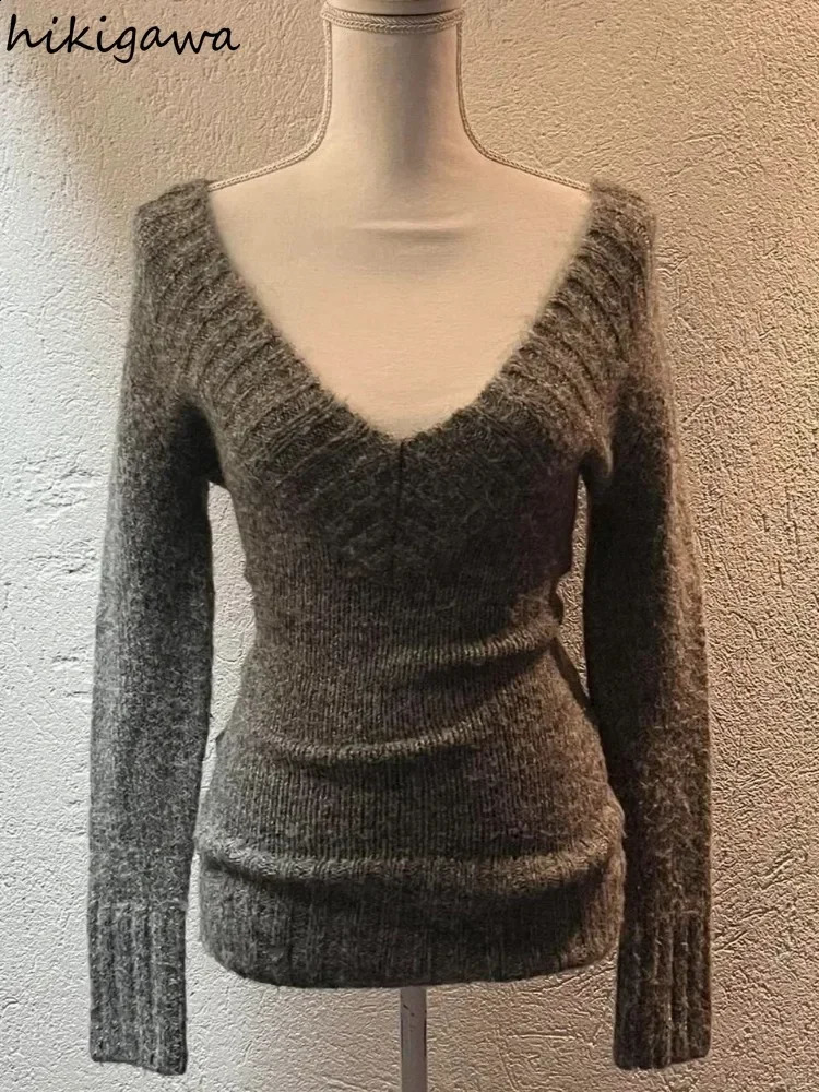Womens autumn and winter clothing suede leather strapless long sleeved jumper knitted Y2k sweater top casual and fashionable zipper for women 241021