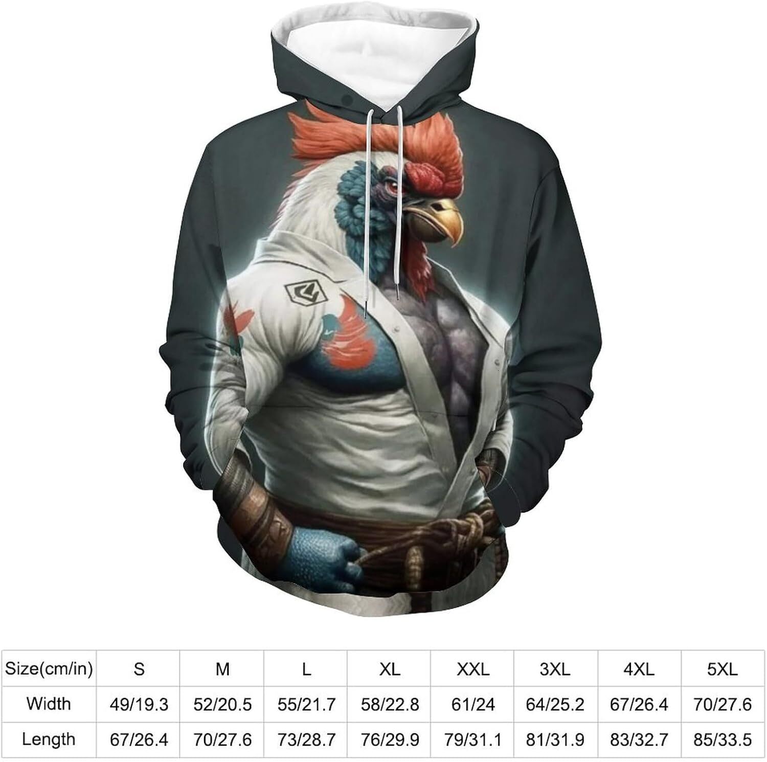 Hoodie for Mens Womens Mens Rooster Print Hoodies Hooded Sweatshirt with Pockets Winter Fall Pullover Graphic Hoodies sweatshirt Pullover Long Sleeve