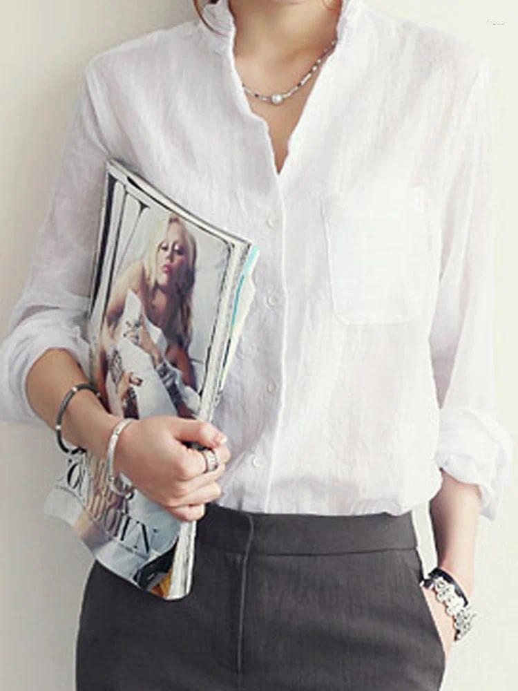 Women's Blouses Femme Womens Tops Fashion 2024 Autumn Linen White Shirt Women Long Sleeve Blouse Korean Woman Clothes Roupas Femininas