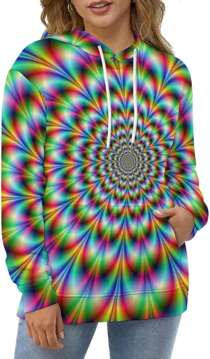 Hoodie for Mens Womens Mens Trippy Psychedelic Hoodie Optical Illusion Trippy Novelty Focus Drawing Hooded Sweatshirt Pullover Graphic