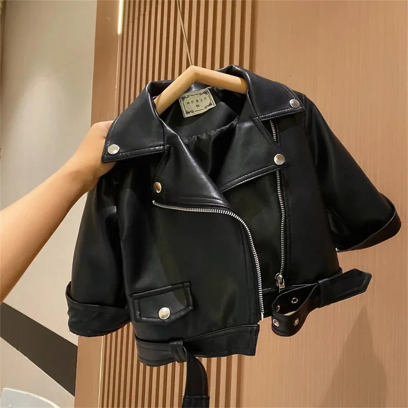 Spring Girls Leather Jackets For 2-8 Years Children Classics Fly Coats Kids Clothing Baby Girls Fashion Pu Outerwear 241022