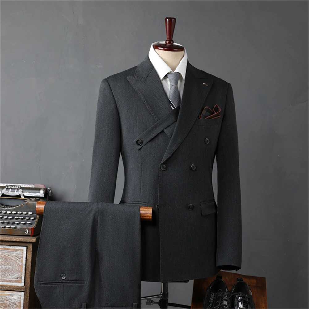 Autumn Three Piece Mens Solid Suit Set Double Breasted Formal Suits Full Sleeves Men Tuxedo Business Outfit LX241022