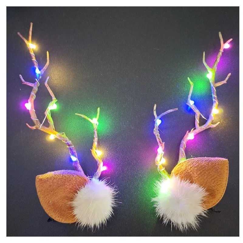 Christmas LED Light Antlers Hair Clips Glowing Deer Ear Hair Clip For Women Girls Hairpins Xmas Party Headbands Hair AccessoriesX241022
