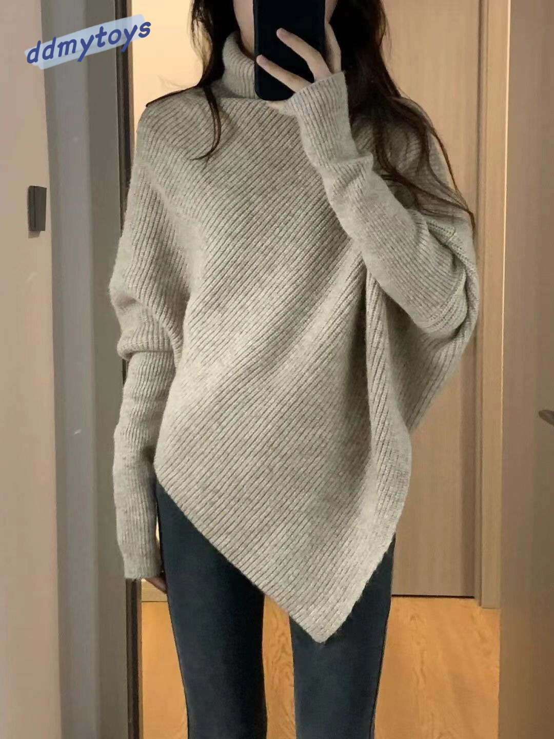 Ddmytoys Irregular High Neck In Autumn Winter New High End Soft And Sticky Top Korean Lazy Style Knitted Sweater For Women F1023#40