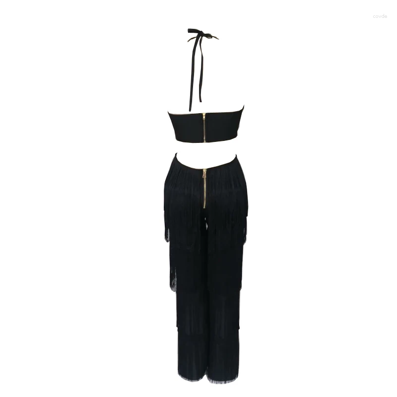Casual Dresses Wowen Sexy Tassel Halter Bandag Dress Elegant Backless Lace Up Sleeveless Slim Long Jumpsuit Fashion Night Party Vestidos