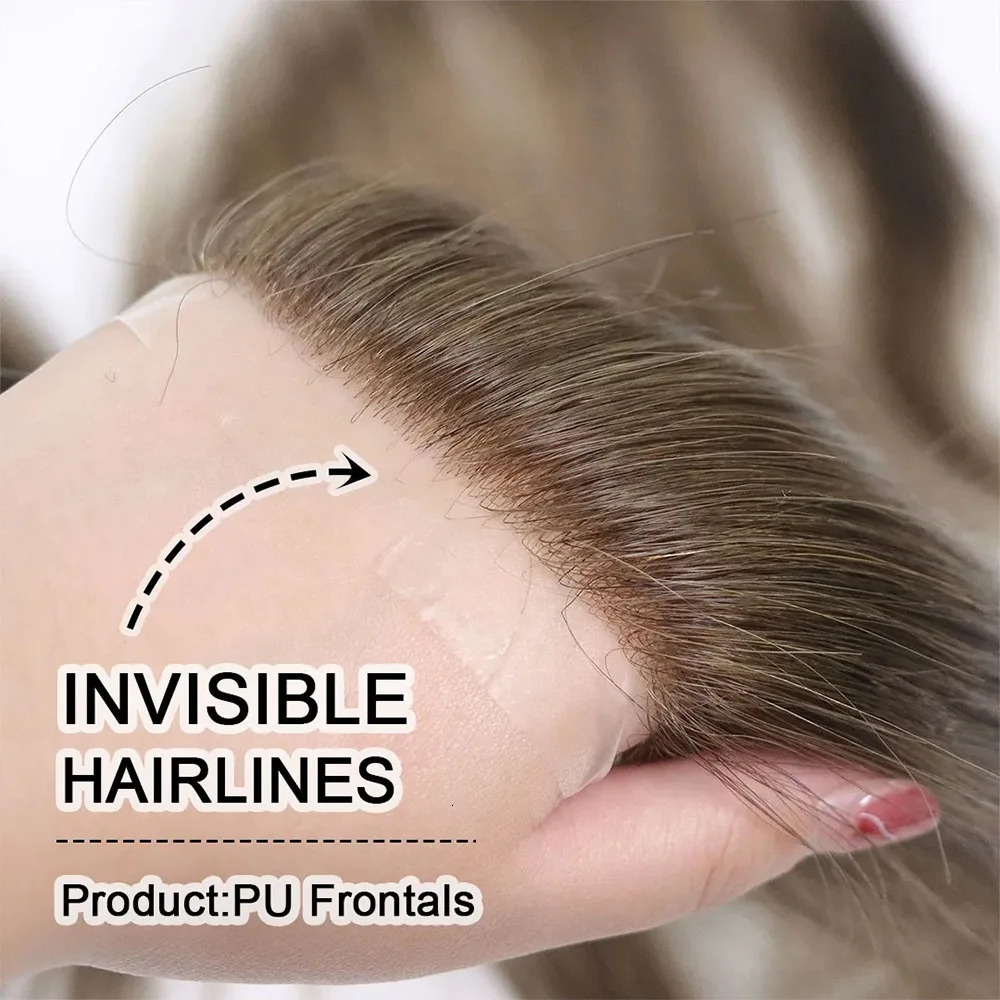 Brown Human Hair Frontal Toupee for Men V Loop Straight 100% Human Hair Forehead Hairline Man Remy Hair Thin Skin PU Prosthesis 241102