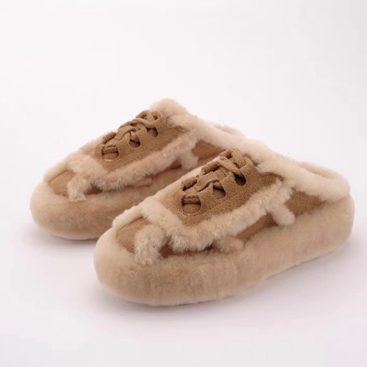 Women's Autumn Winter Home Warm Lamb Wool Thick Soled Half Slippers