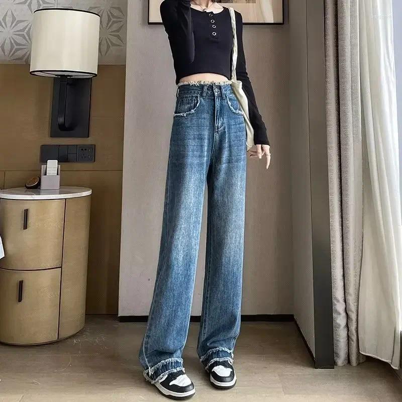 Womens Jeans Spring Autumn High-waisted Slimming Straight-leg Loose-fit Wide-leg For Women Fringe Style Casual Z260313