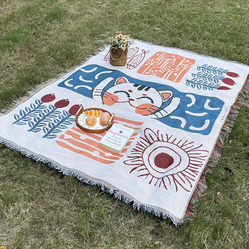 Bohemian Carpet Picnic Mat Outdoor Picnic Mat Picnic Supplies Portable Knitted Picnic Cloth Home Sofa Mat Beach Carpet 241021