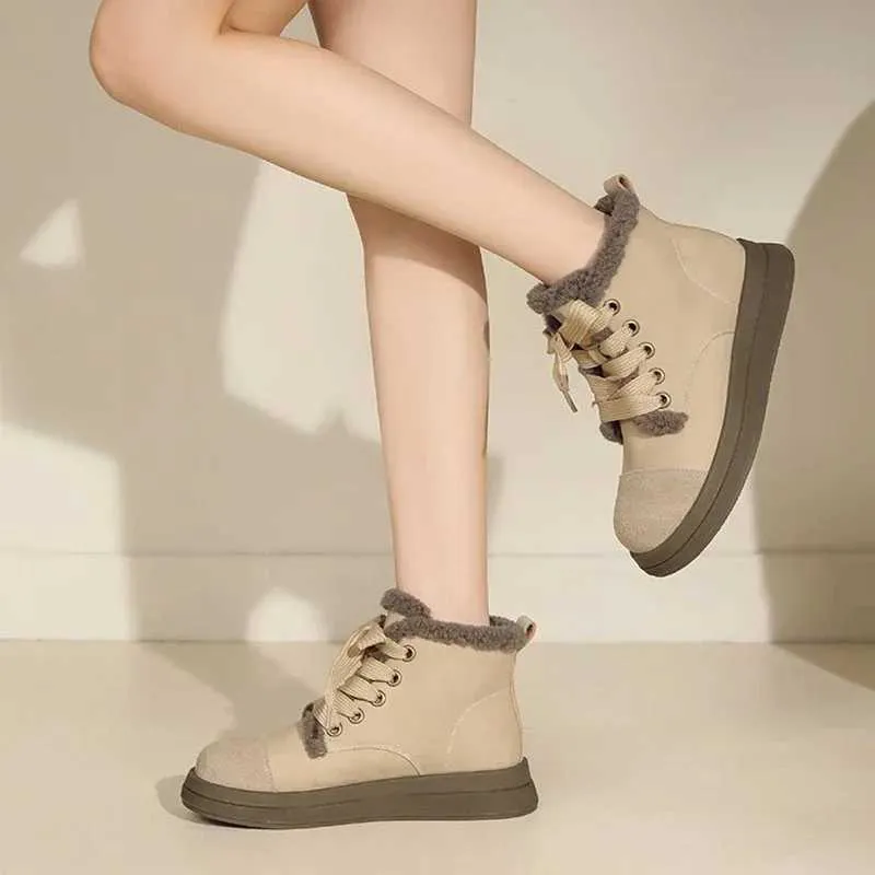 Designer Boots Winter Womens Keep Warm Ankle New Lace Up Plus Veet Platform Shoes For Women Outdoor Casual Sneakers Flat Snow Boots Xw6.5