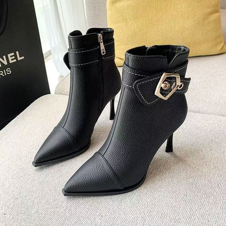 Pointed Toe Stiletto Heel Boots for Women - Versatile Winter Wear in Black 8548