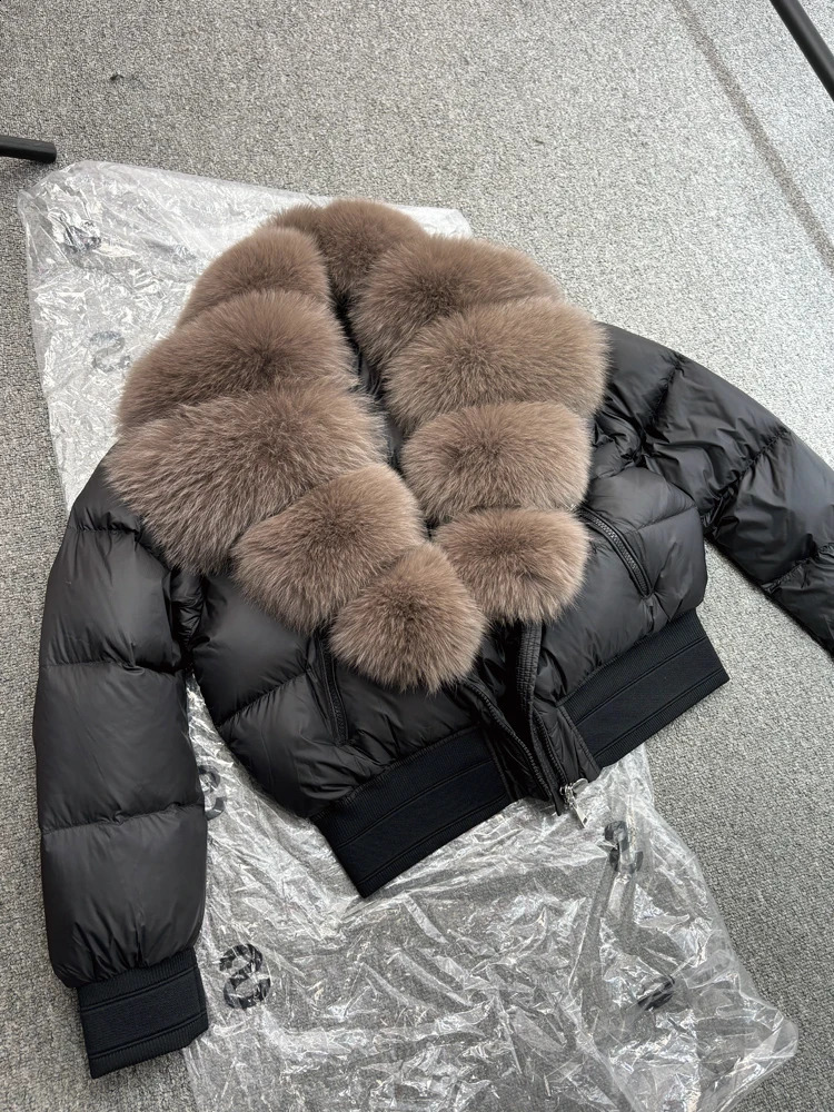 Janveny Large Fox Fur Coat Fashion Winter Inflatable Jacket Womens Thick 90% Down Jacket Womens Waterproof Park 241021