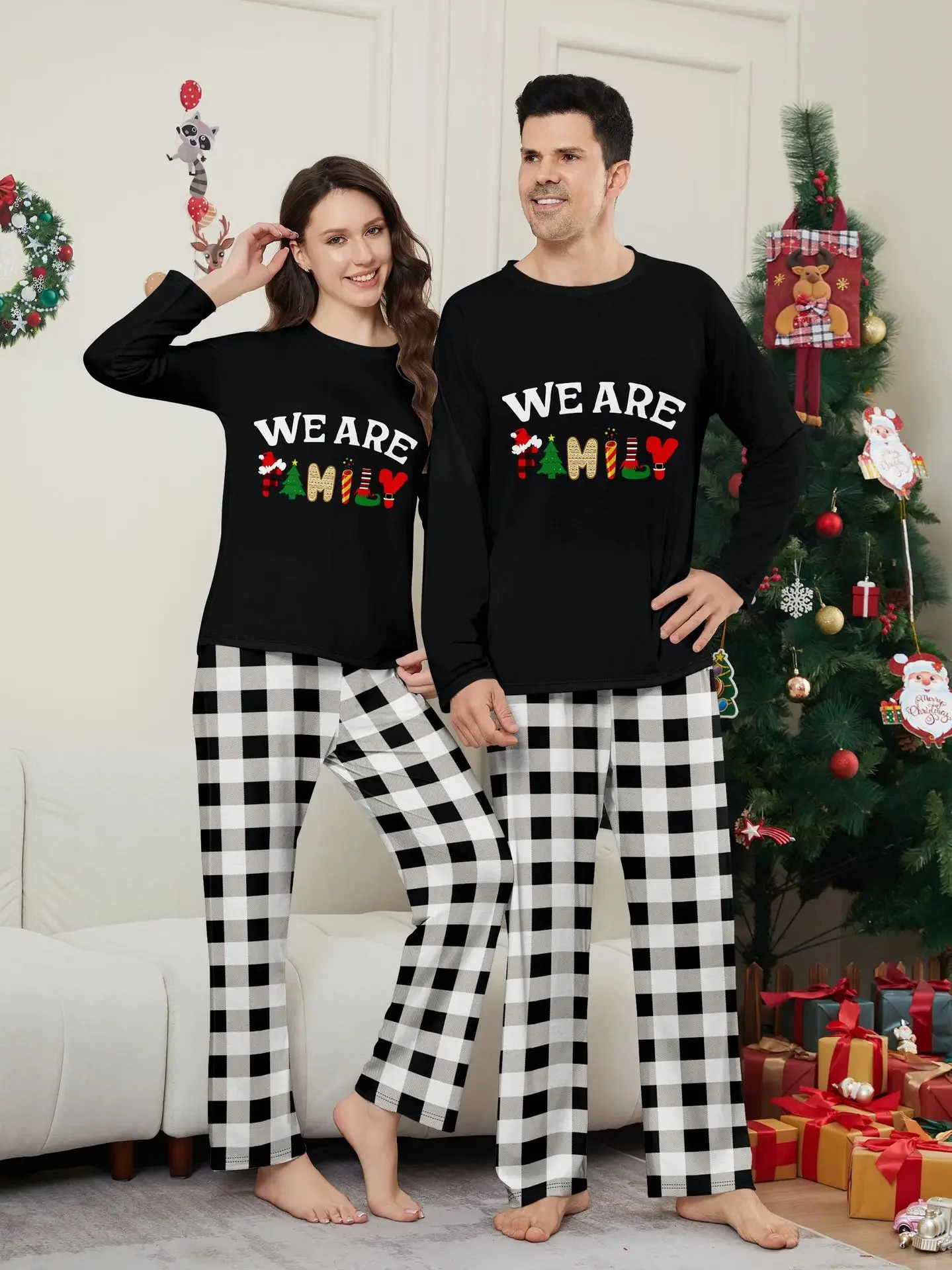 Merry Christmas Plaid Print Family Pajamas Adult Kids Matching Clothing Set Casual Soft Homewear Baby Dog Romper Cute Xmas Look 241022