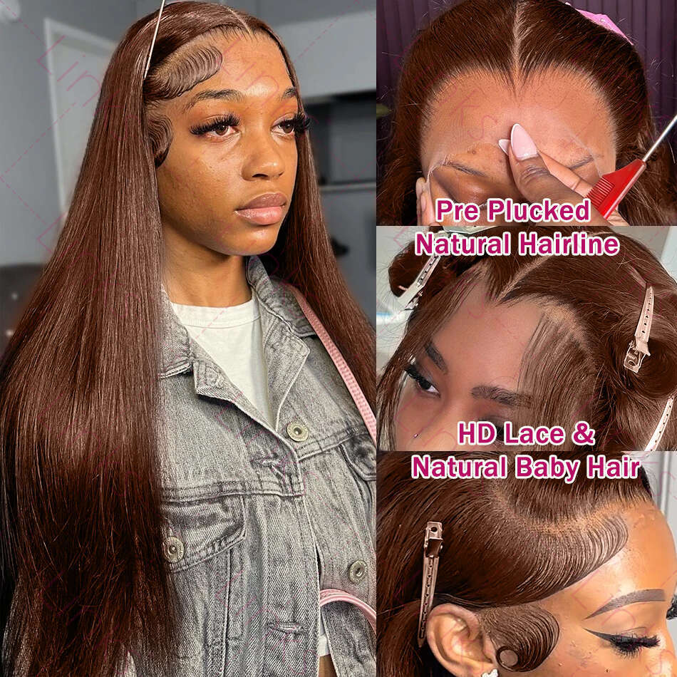 Chocolate Brown Lace Front Wigs Human Hair 230% Density Straight HD Lace Front Wigs Human Hair Pre Plucked with Baby Hair Brown