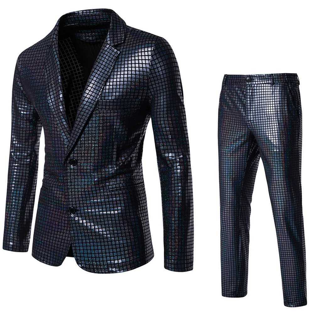 2025 New Blue Striped Suit Two Piece Mens Fashion Suit Jacket and Pants Black Green Silver Male Sets Size S M L XL XXL XXXL X250704