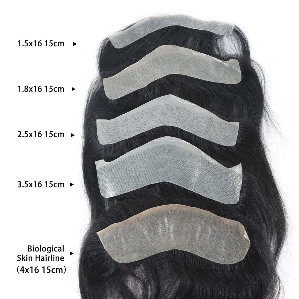 Mens Frontal Toupee V Loop 100% Human Hair Forehead Hairline Patch 0.06mm Thin Skin PU Hairline Mens Capillary Prosthesis 241102