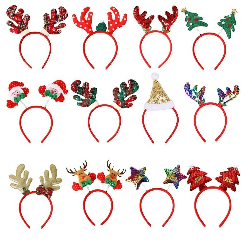 12Pcs/Set Cute Christmas Headbands Christmas Hair Hoop Santa Claus Hair Band Reindeer Head Hat Toppers Funny Holiday HeadbandX241022