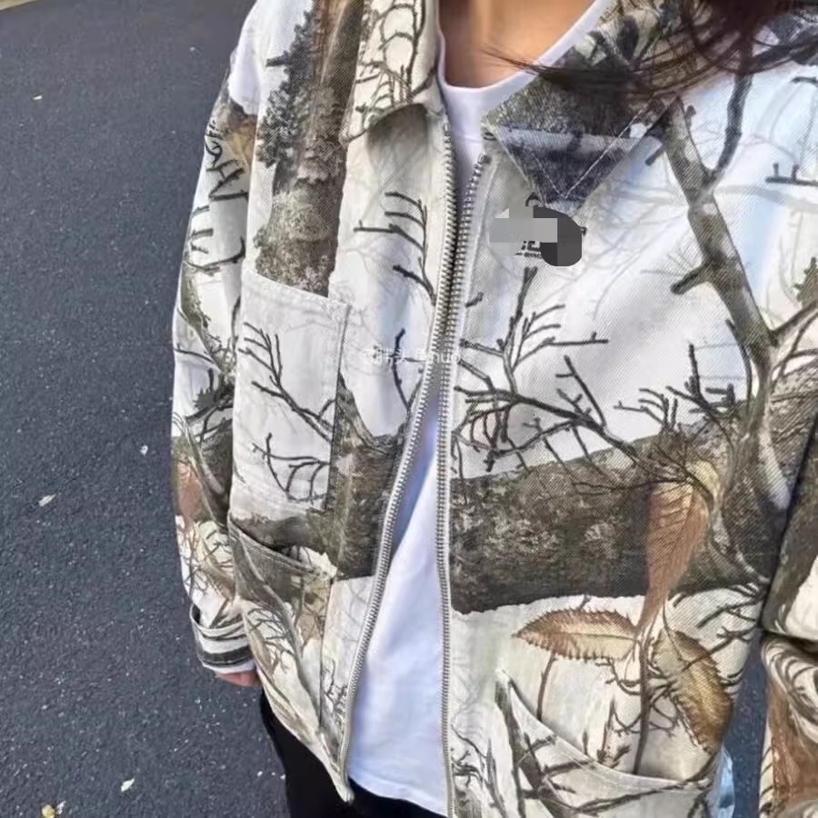 2024 New Classic REALTREE Camo Embroidered Pink BEACH Cotton Multi Pocket Denim Zipper Workwear Jacket Wt994
