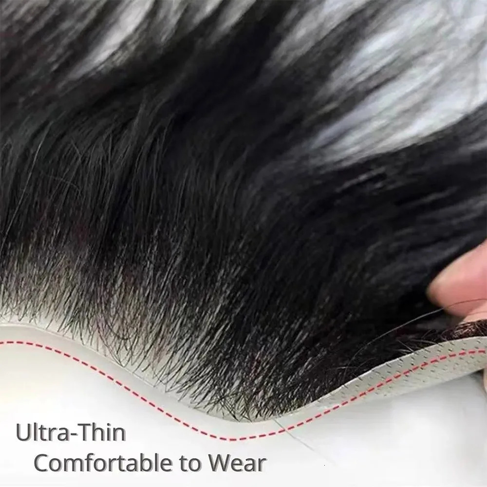 Mens Frontal Toupee V Loop 100% Human Hair Forehead Hairline Patch 0.06mm Thin Skin PU Hairline Mens Capillary Prosthesis 241102