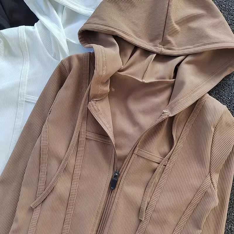 Womens yoga jacket short sleeved sports jacket fitness yoga shirt bicycle running jacket zipper jacket hooded long sleeved sports jacket W250326
