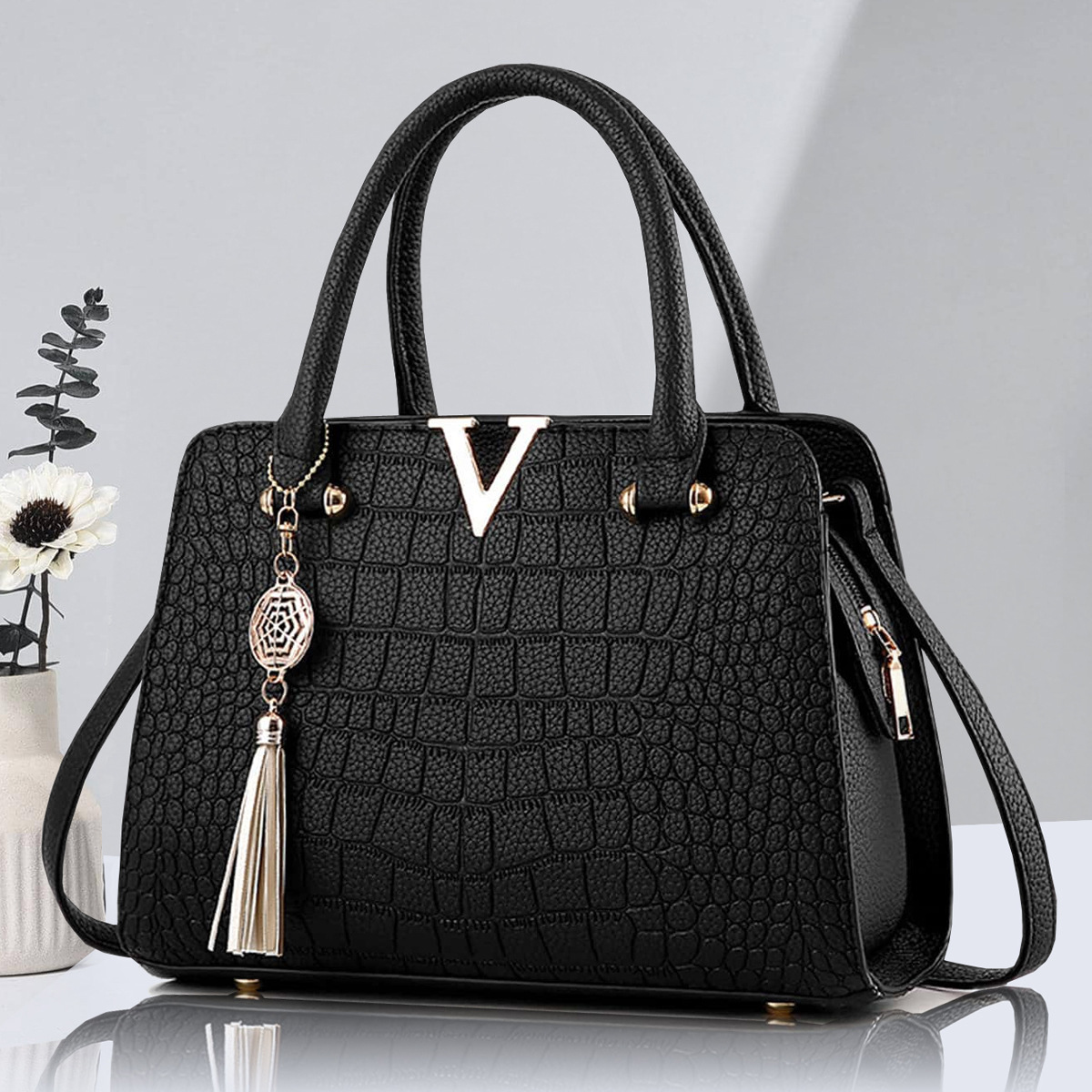 Designer Crocodile Pattern For Women 2024 New Elegant Middle Aged Mom Fashion Women's Bag Handbag Trendy Small Capacity V-bag
