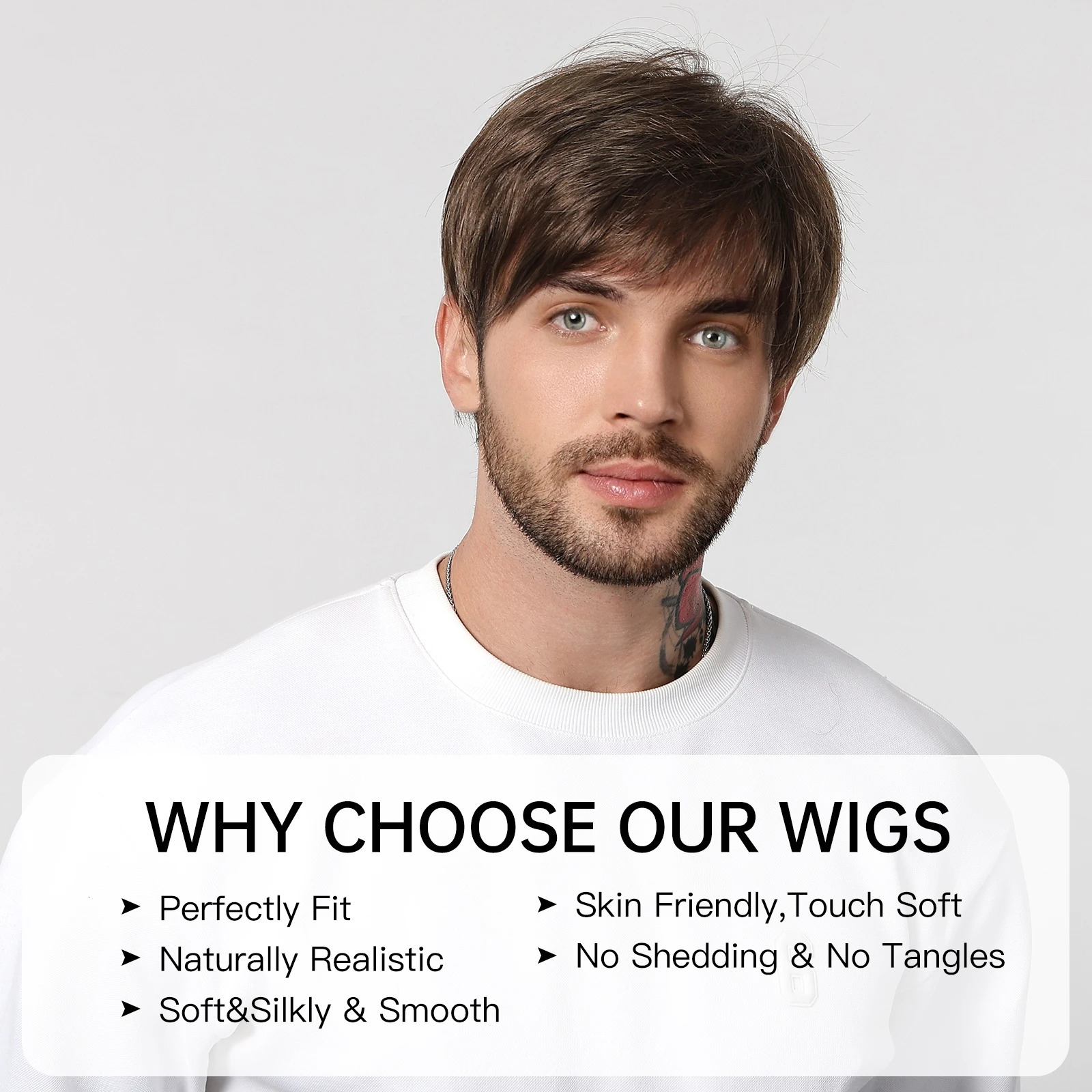 Bob Pixie Cut Wig for Men Light Brown Short Straight Synthetic Layered Wig with Bangs Natural Looking Hair for Cosplay Daily 241102