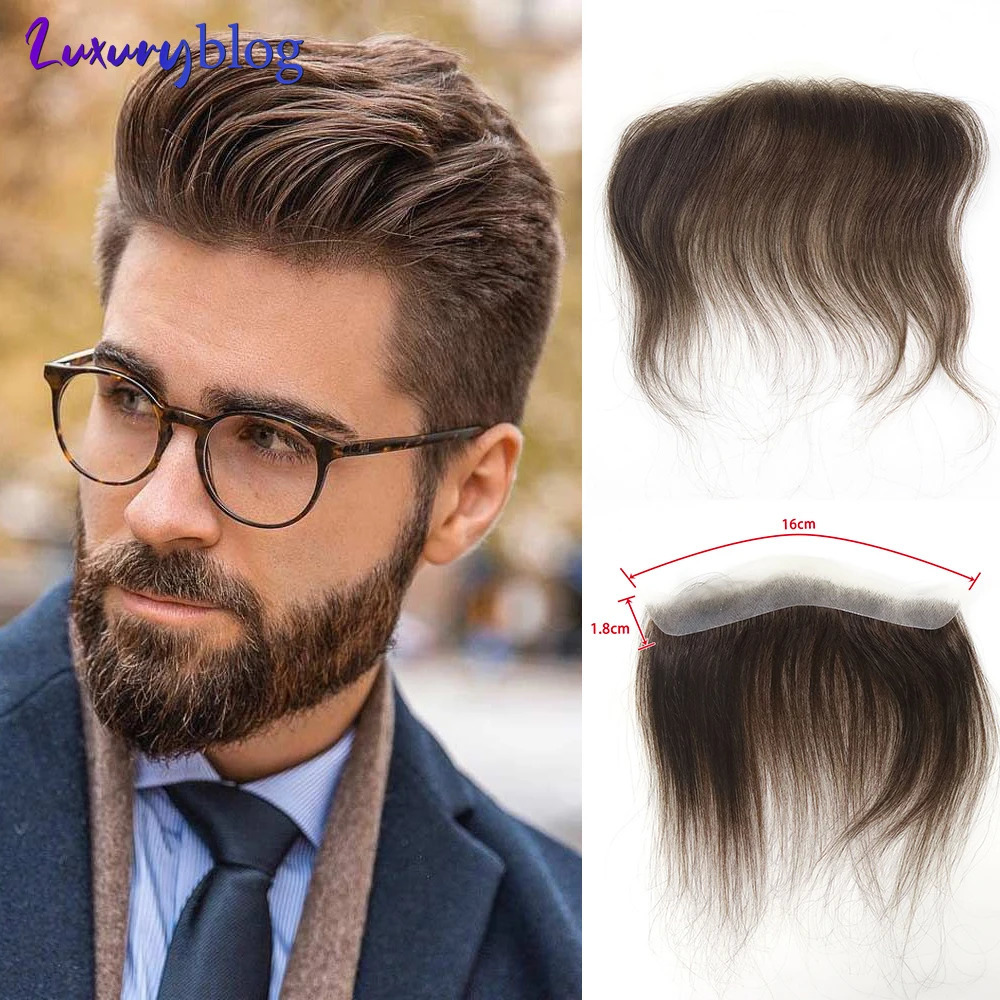 Brown Human Hair Frontal Toupee for Men V Loop Straight 100% Human Hair Forehead Hairline Man Remy Hair Thin Skin PU Prosthesis 241102