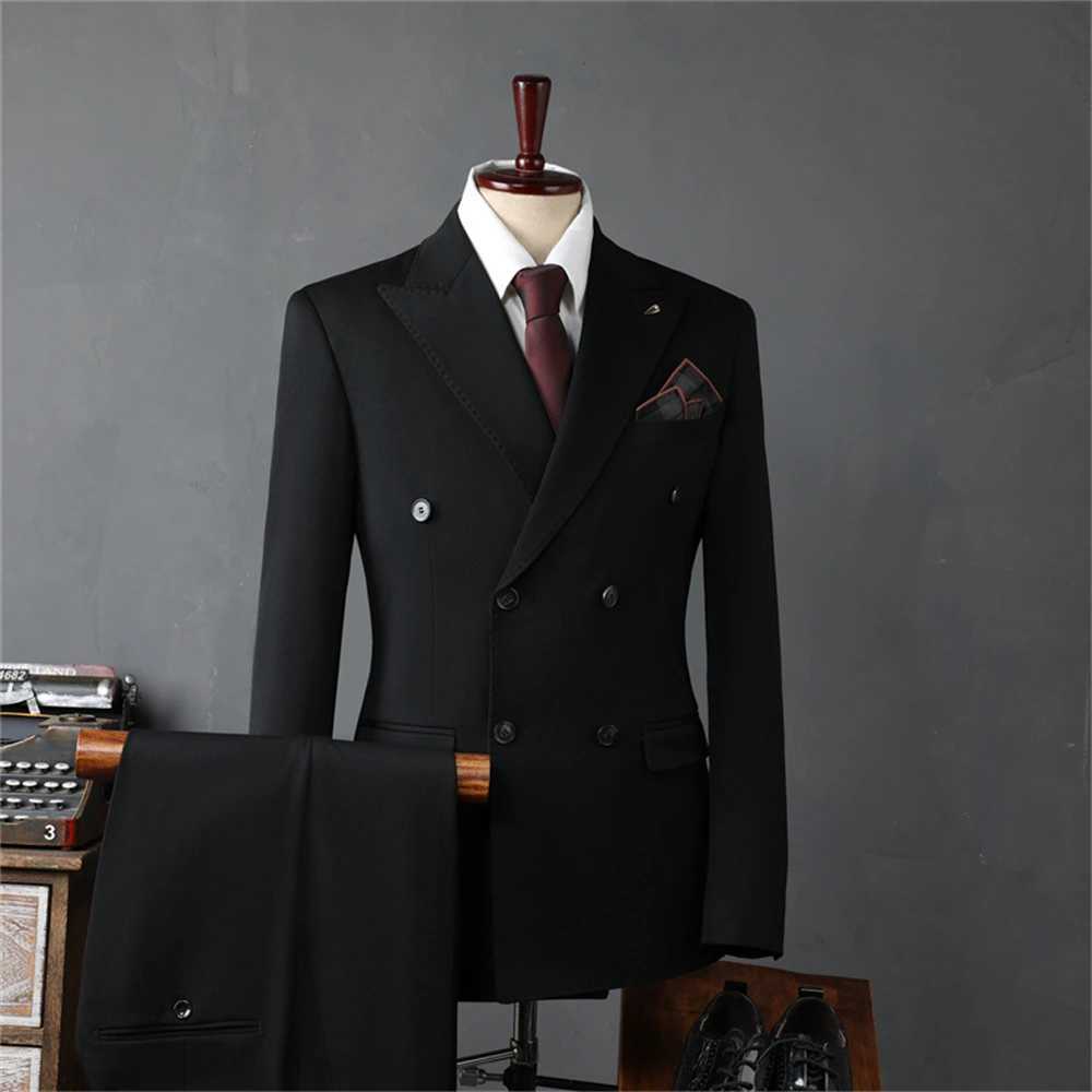 Autumn Three Piece Mens Solid Suit Set Double Breasted Formal Suits Full Sleeves Men Tuxedo Business Outfit LX241022