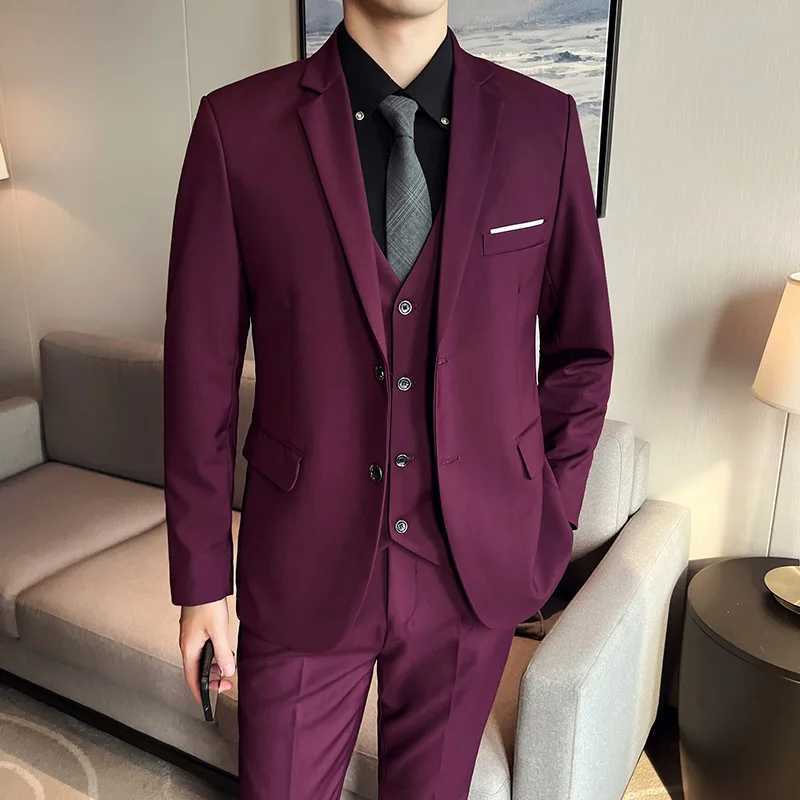 Mens High-Quality 3-Piece Business Casual Wedding Suit Vest Trousers Set Handsome Fashion Banquet Clothing S-6XL X250704