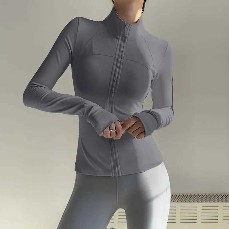 Womens zipper fitness clothing long sleeved sports jacket pocket yoga shirt quick drying gym top-notch sun protection sports shirt running jacket W250