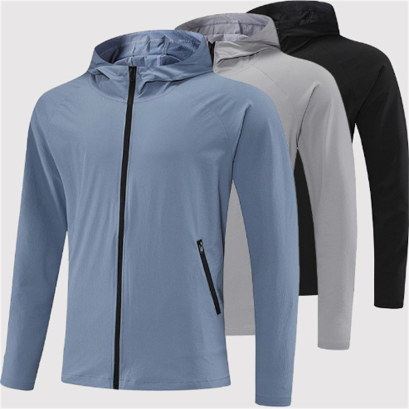 Men luluity lemonion sets men Sport Zipper Hooded Outdoor Mountaineering Quick Dry Windproof Fashion Trend luluity lemonion Jacket Sportswear mans set