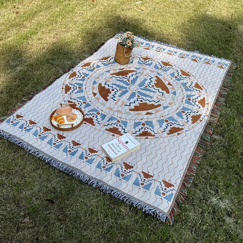 Bohemian Carpet Picnic Mat Outdoor Picnic Mat Picnic Supplies Portable Knitted Picnic Cloth Home Sofa Mat Beach Carpet 241021