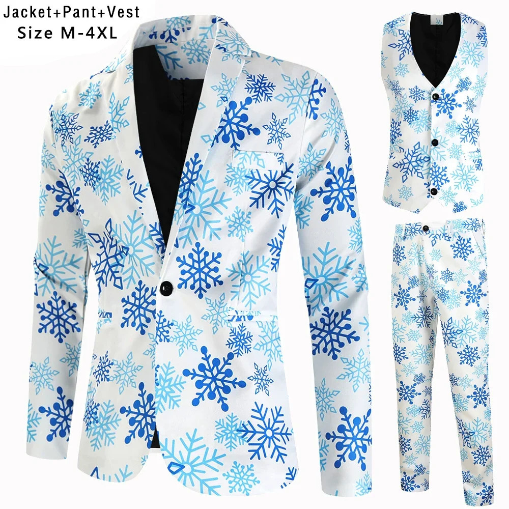 Plus Size 4XL Christmas Men 3 Piece Suits Fashion Sunglasses Santa Claus Printing Mens Sets Blazers Jacket and Trousers Vest 241022 - view 3