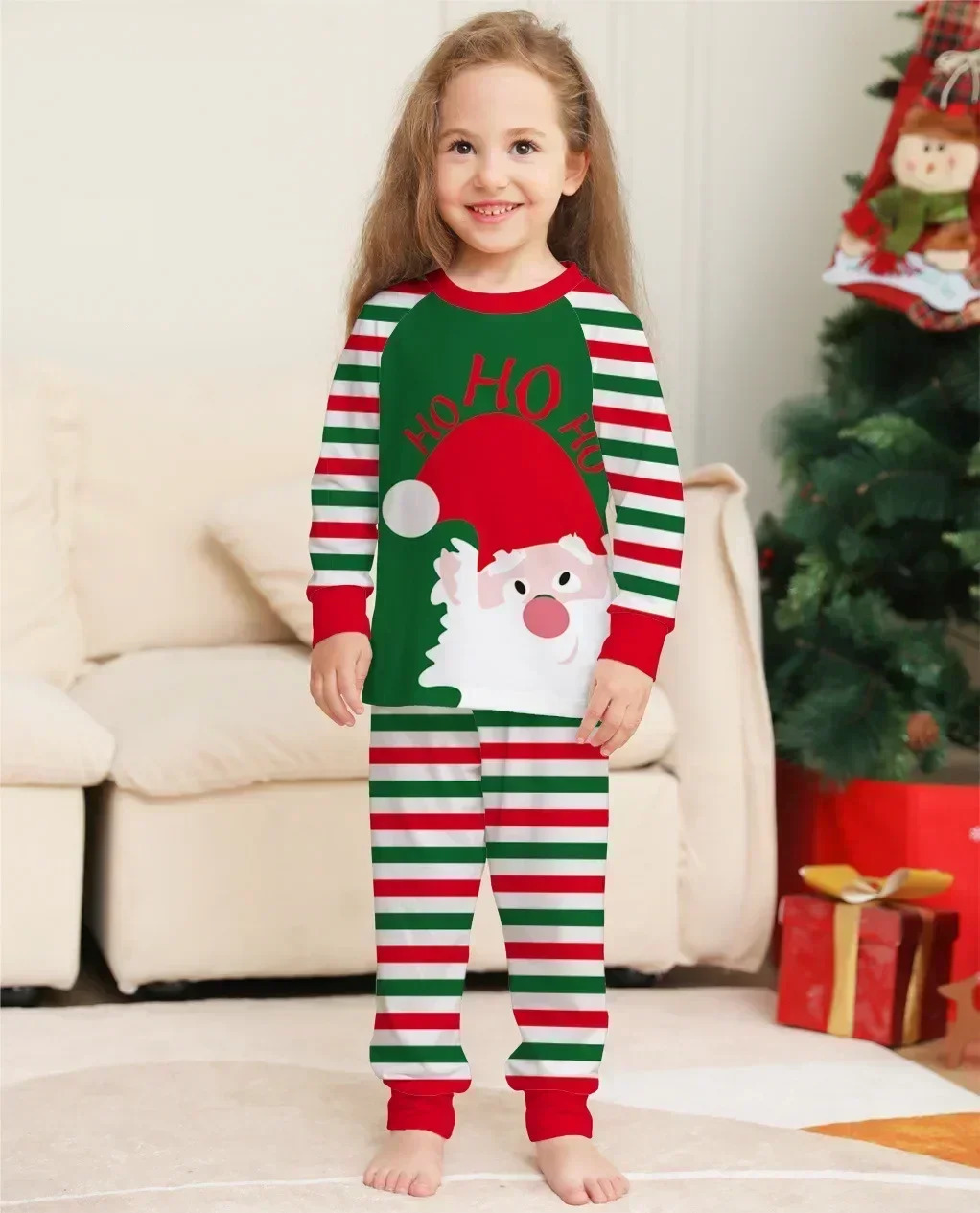 Years Clothes Santa Striped Print Christmas Pajamas Set Mom Dad Kids Matching Outfits Cute Loose Sleepwear Family Look 241022