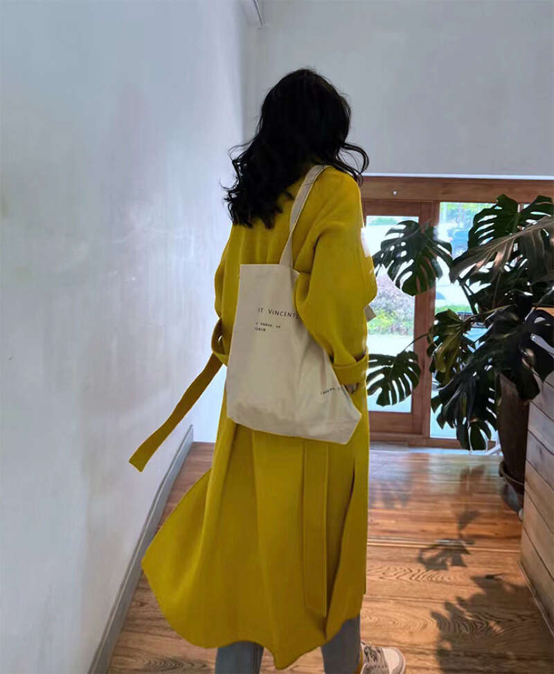 Rose Cashmere Wool Comfortable Urious Side Slit Double-Sided Tweed Coat Women