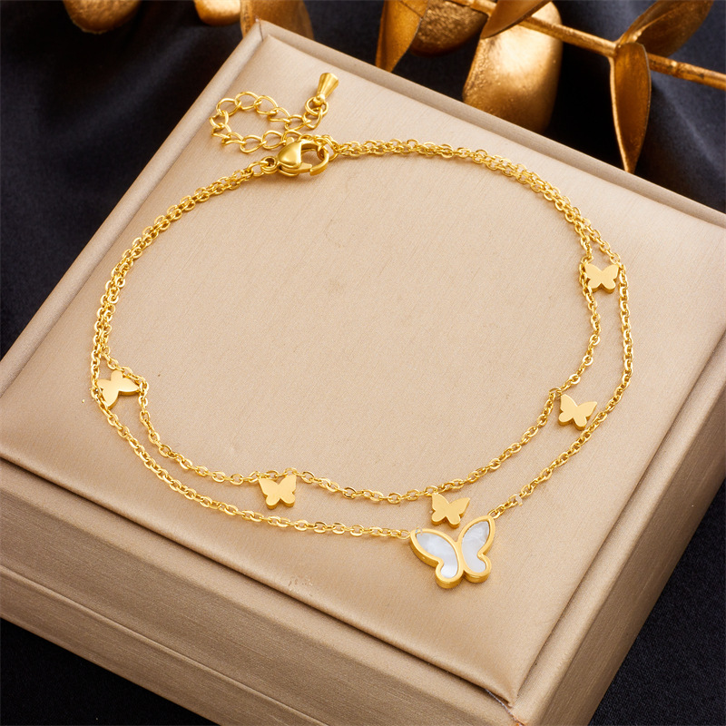 Non Tarnish Butterfly Charm Anklet Chain 18k Gold Plated Diamond Summer Beach Foot Chain Anklets Bracelet for Women Jewelry Daughter Mom Christmas Gif