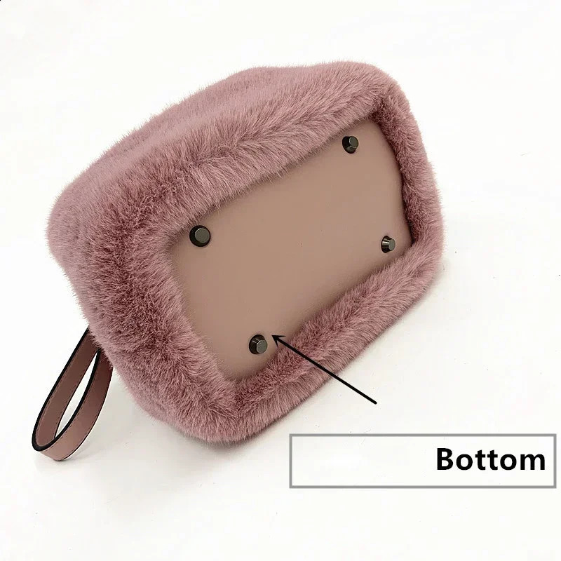 Handbags for Women Faux Mink Fur Plush Ladies Shoulder Bucket Bags Crossbody Bag Clutch Purse Sac A Main Bolsas 241017