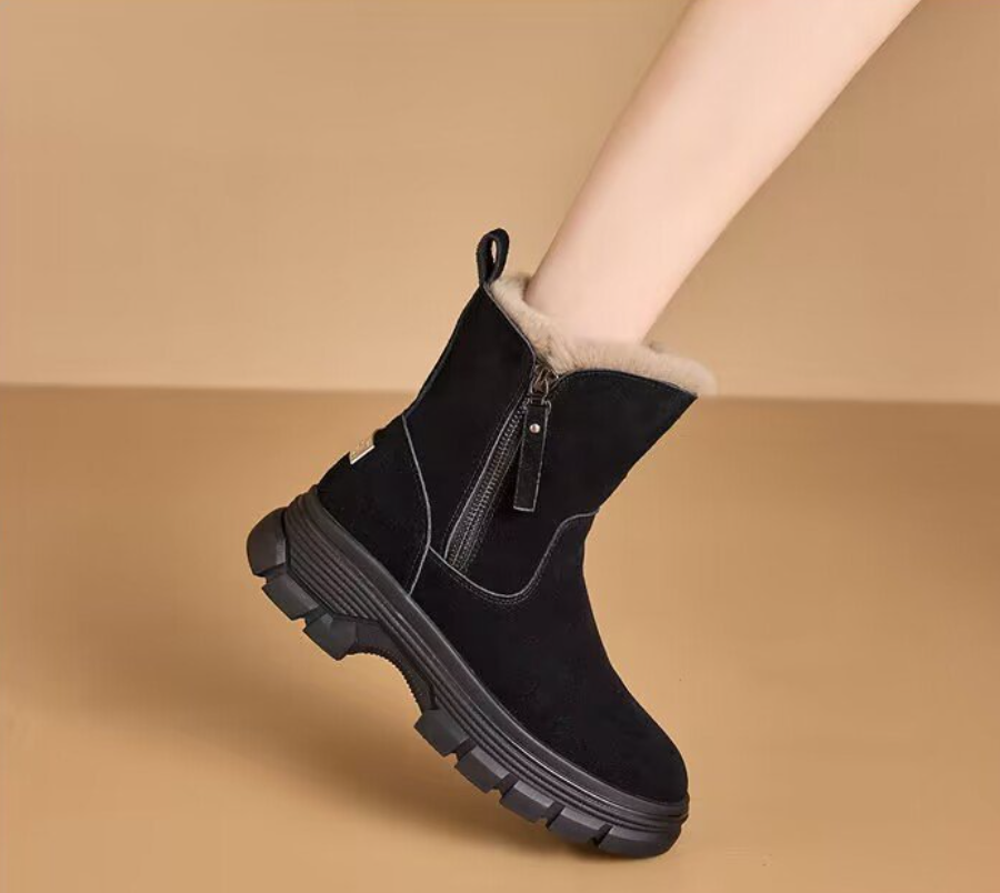 Winter Warm Snow Boots for Women Anti-Slip, Fleece-ed, Thick Sole | Outdoor Khaki Black 3a04