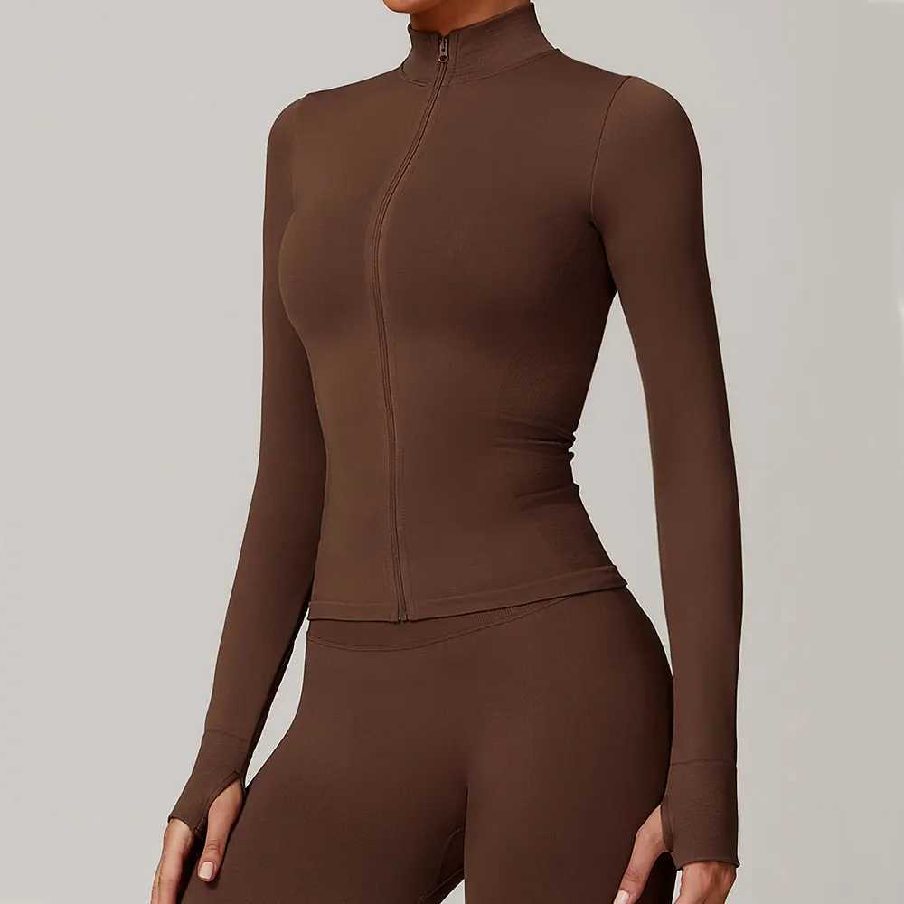 Seamless long sleeved sports jacket womens zipper fitness yoga shirt gym top active running jacket bicycle sportswear W250326