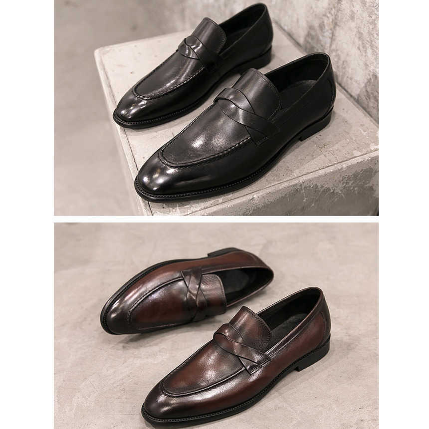 Men Dress Shoes Suture Summer Leisure Leather Shoes One Foot Leather Shoes Loafers Mens Dressing Casual Shoes 241009