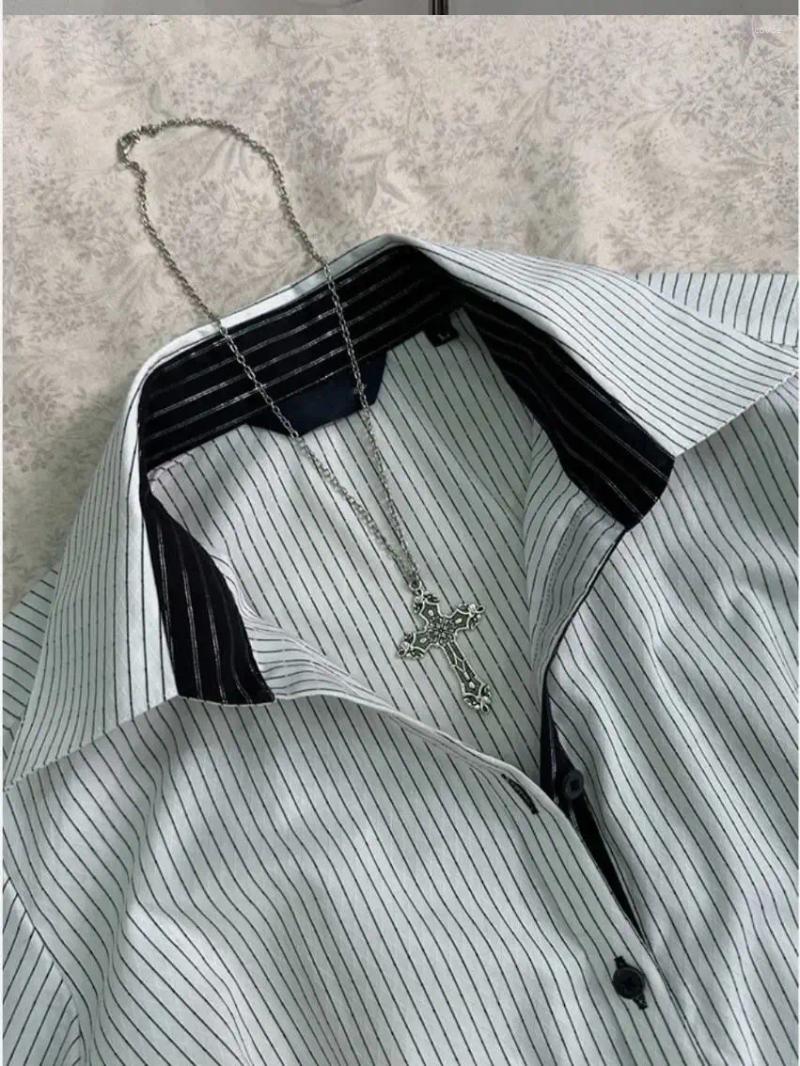 Womens T Shirts Vintage Harajuku Stripe T-shirt 90s Clothes Korean Streetwear Girl Crop Top Grunge Punk Femme Shirt Blusas